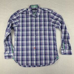 Hammer Made Dress Shirt Mens 16.5/42 Blue Red Plaid‎ Button Up FLAW